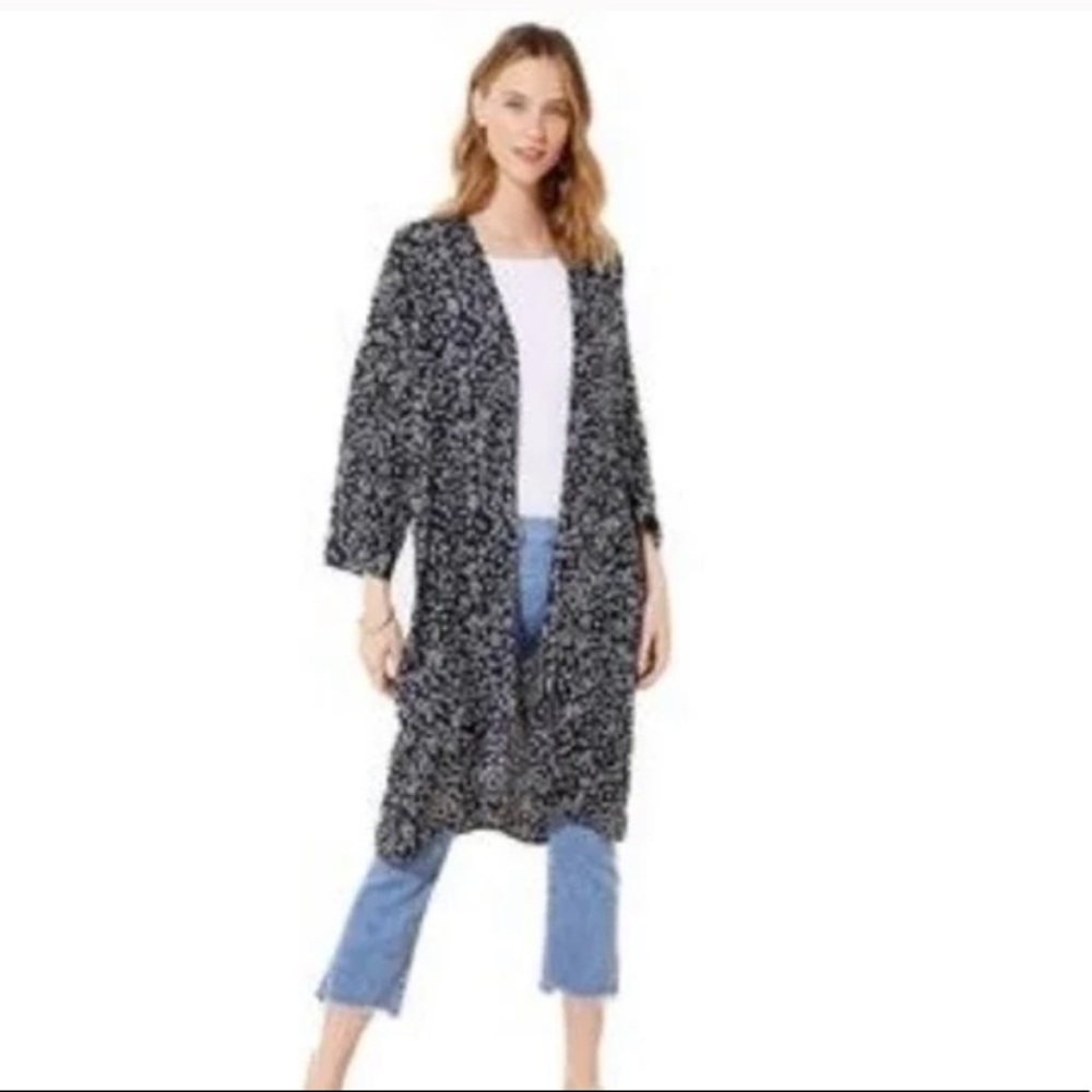 LOFT Floral Open Front Duster Kimono Navy Size XS/S
